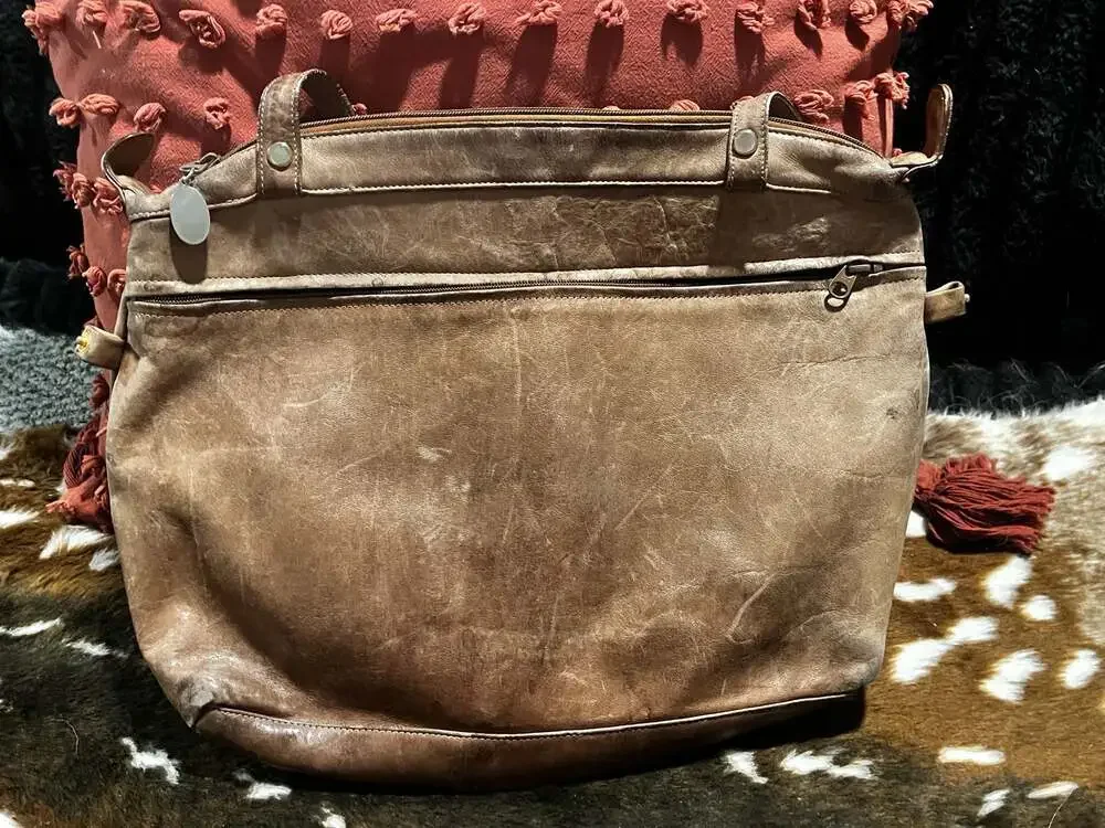 Etra Inc. Distressed Brown Leather Shoulder Bag Tote